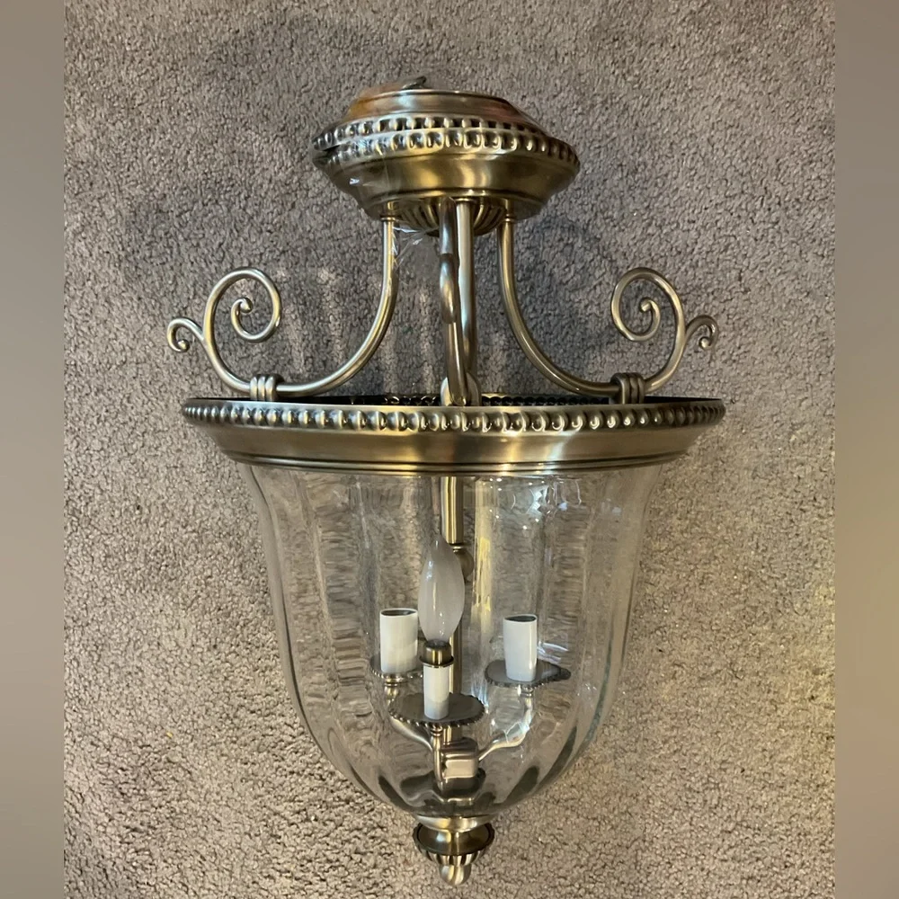 Luxurious Vintage 3-Light Large Pendant Pewter Chandelier Lighting Lamp X-Large
